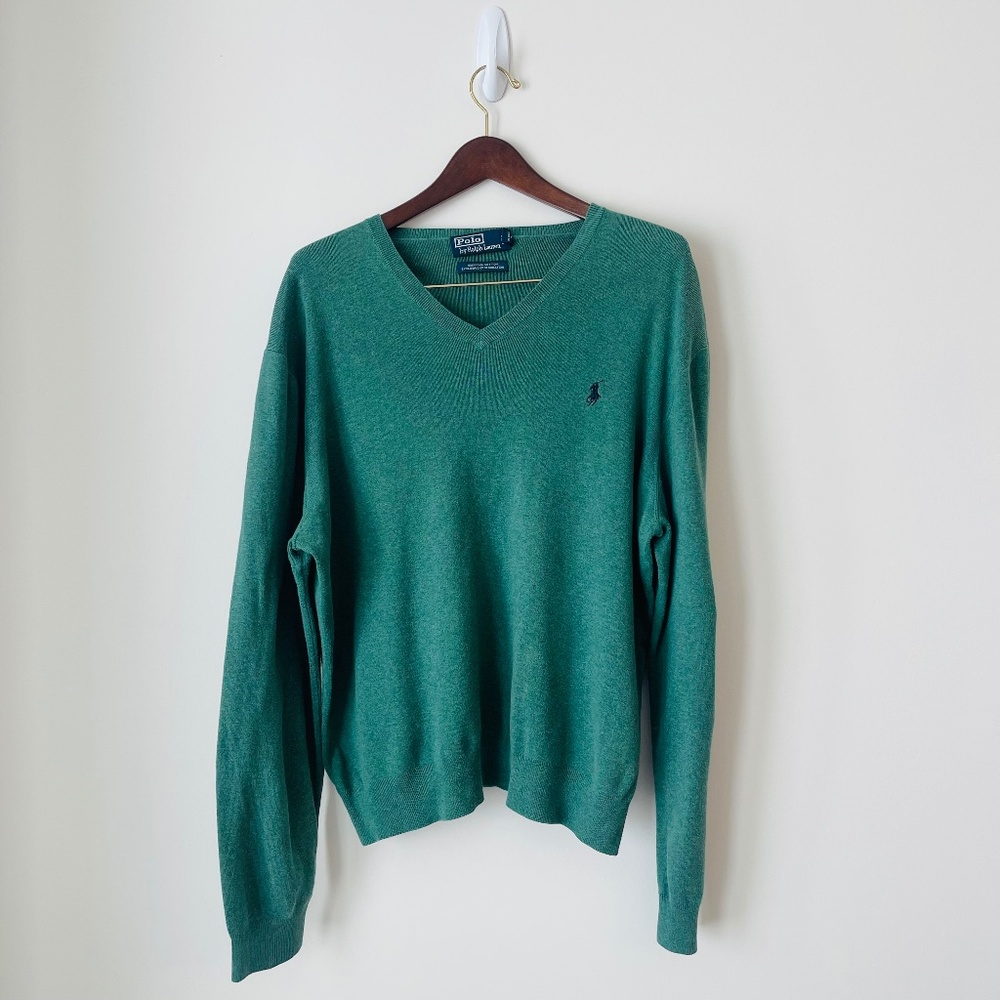 Polo by Ralph Lauren Green and Blue V-neck Sweater